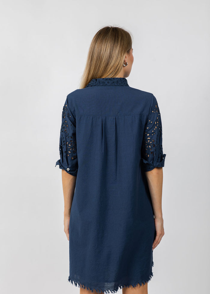 Dizzy-Lizzie Eyelet Dress in Navy available at Barbara Katz