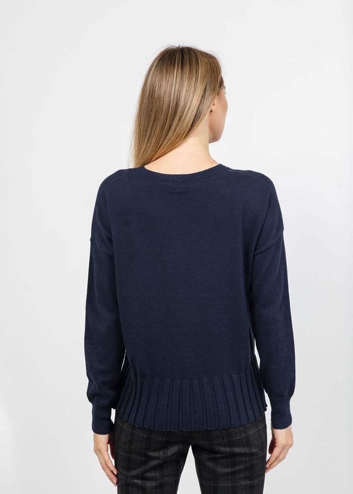 J Society Fall Rib Bottom Crew Sweater in Navy available at Barbara Katz