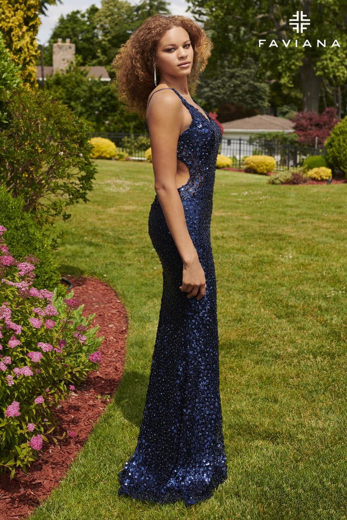 Faviana Cut Out 3D Floral Prom Dress 11032