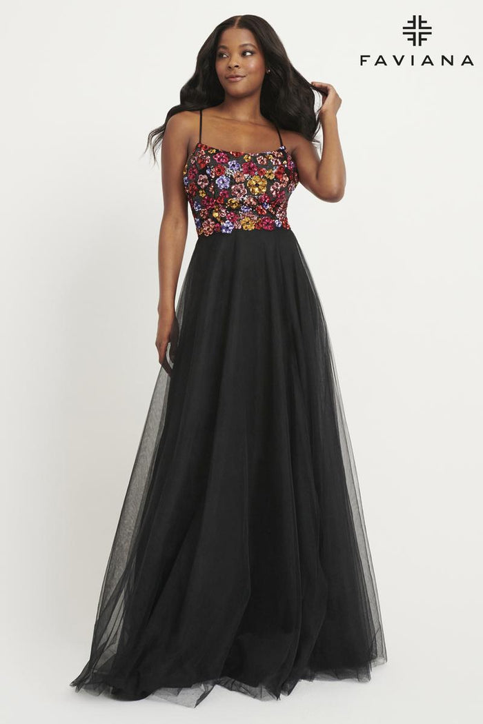 Faviana Floral A-Line Long Prom Dress 11039