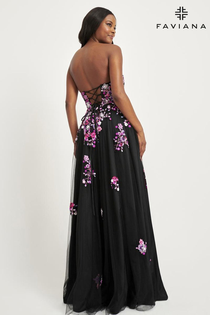 Faviana Floral A-Line Strapless Prom Dress 11028