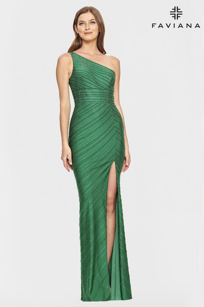 Faviana Long One Shoulder Hot Stone Prom Dress S10805
