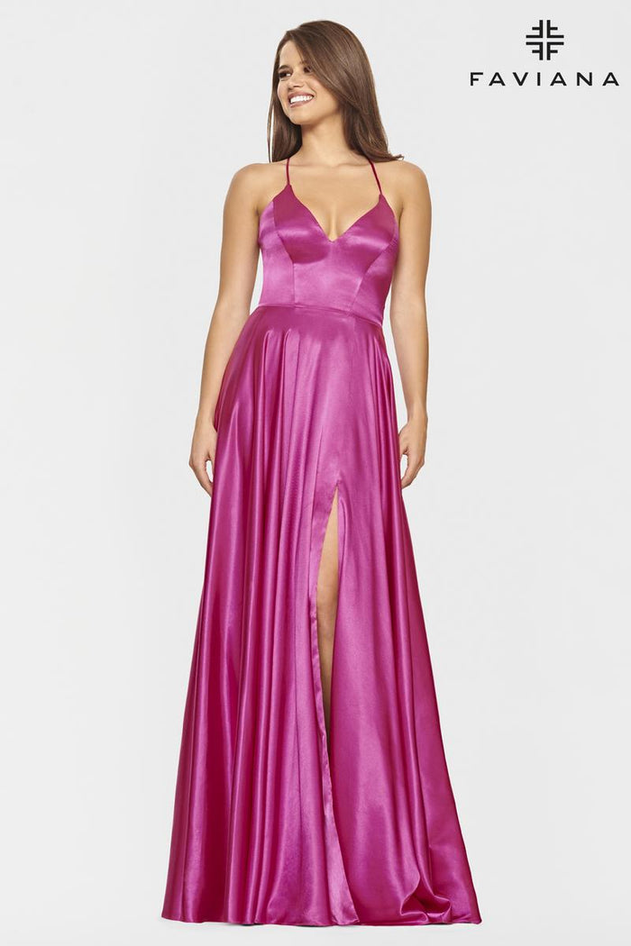 Faviana Long Satin A-Line Prom Dress S10209