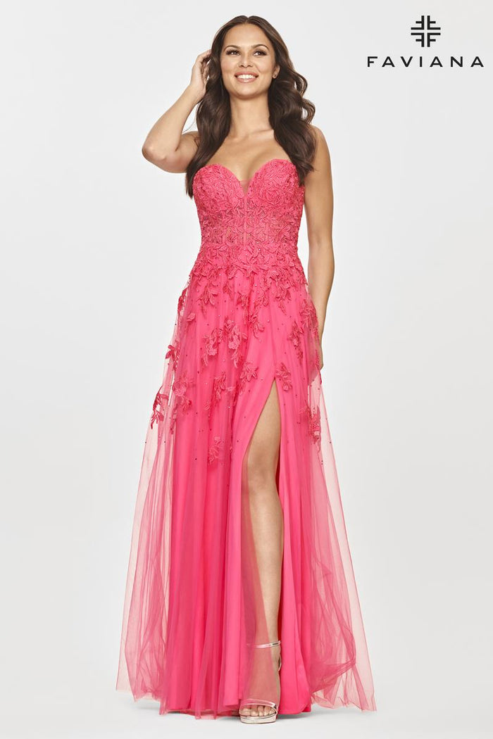 Faviana Long Strapless Lace Prom Dress S10814