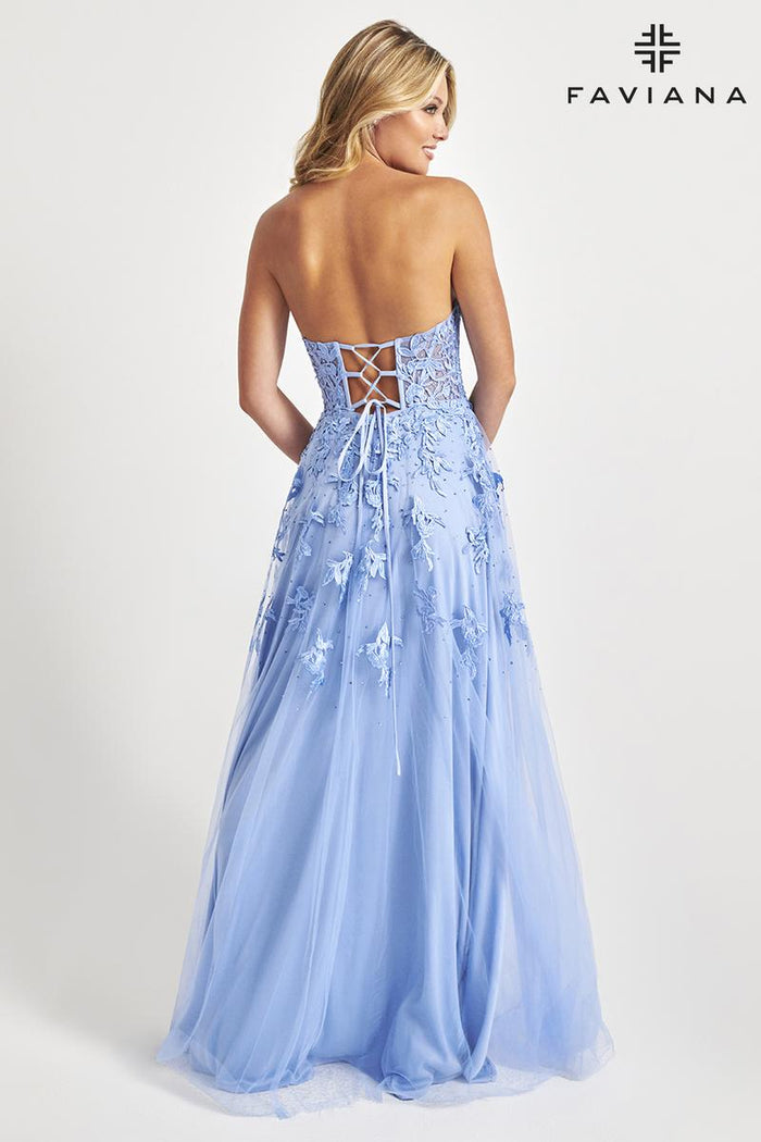 Faviana Long Strapless Lace Prom Dress S10814