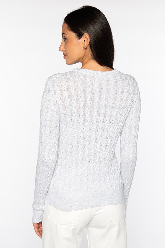 Kinross Featherweight Sequin Cable Crew Sweater available at Barbara Katz