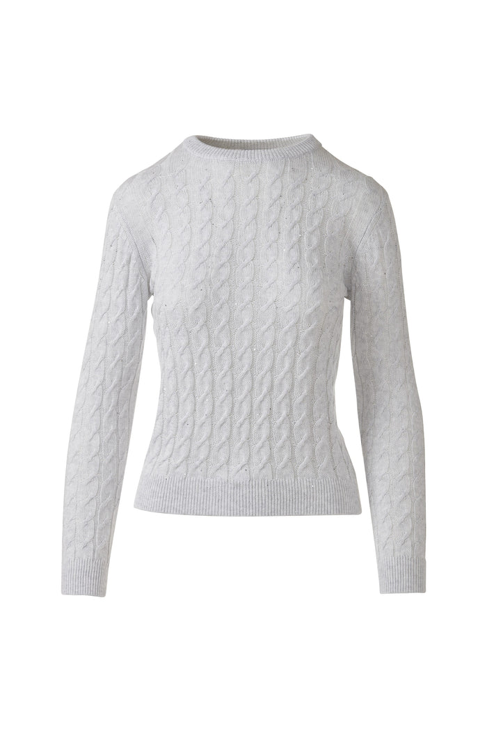 Kinross Featherweight Sequin Cable Crew Sweater available at Barbara Katz