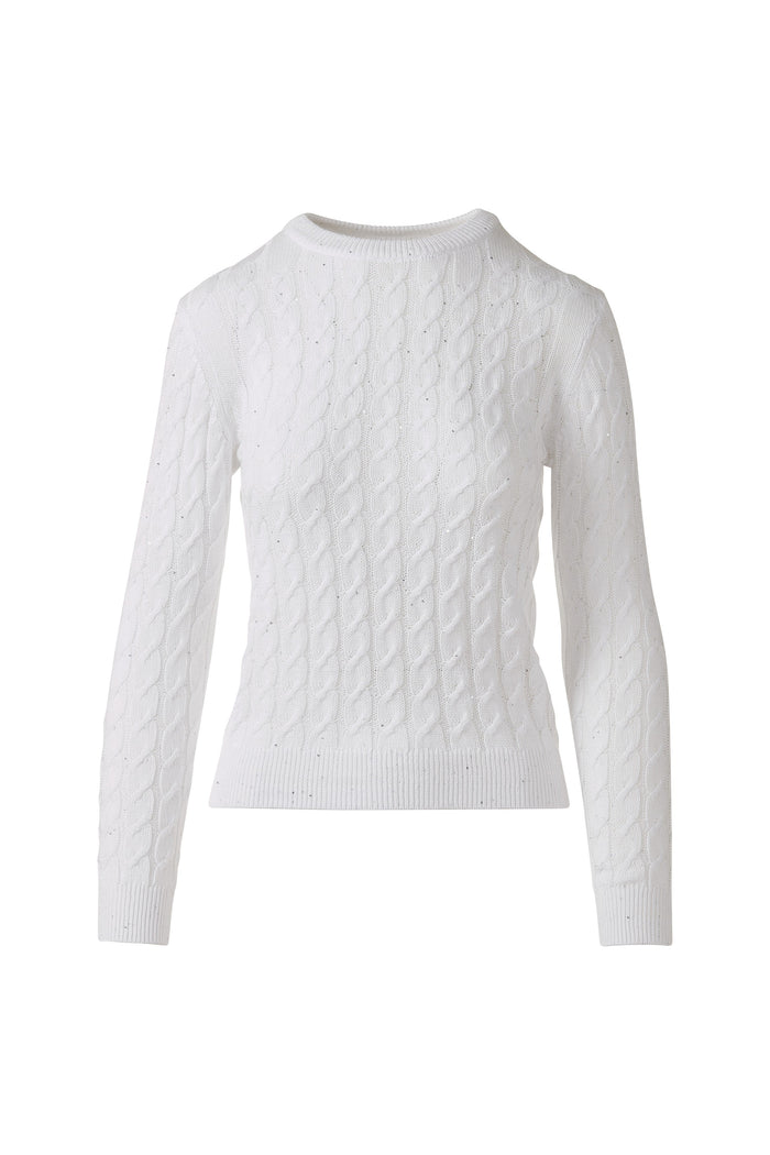 Kinross Featherweight Sequin Cable Crew Sweater available at Barbara Katz