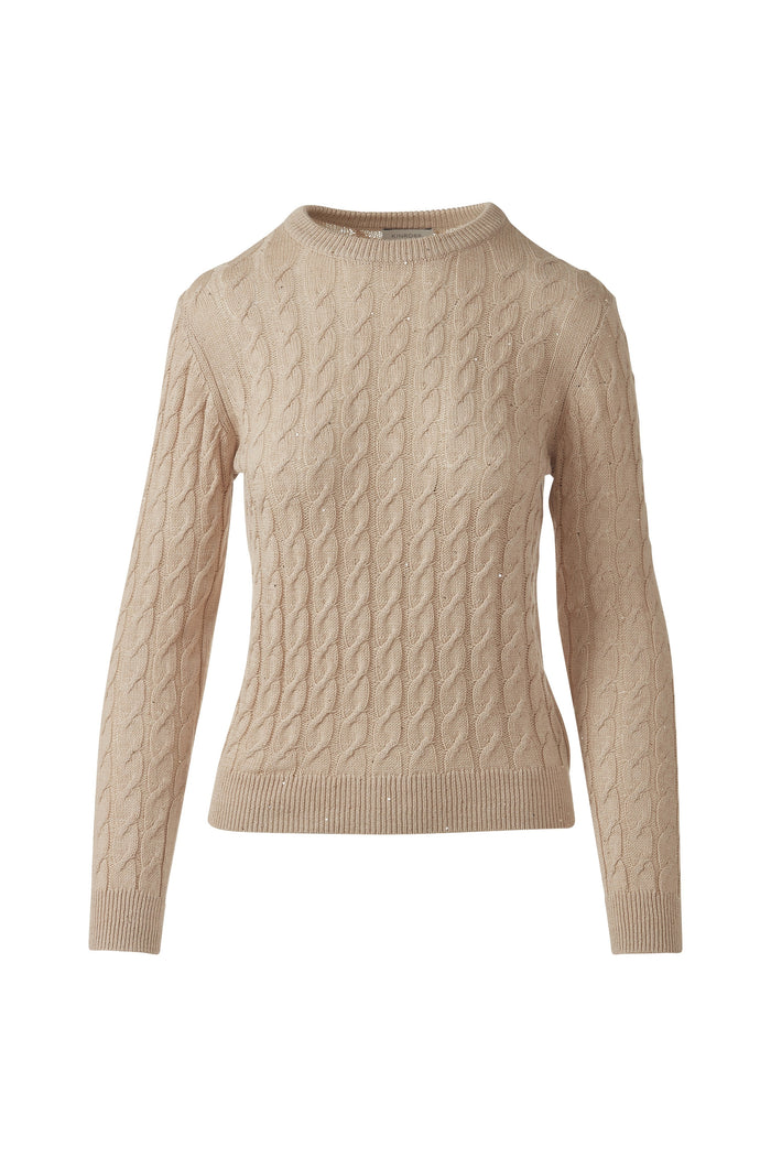 Kinross Featherweight Sequin Cable Crew Sweater available at Barbara Katz