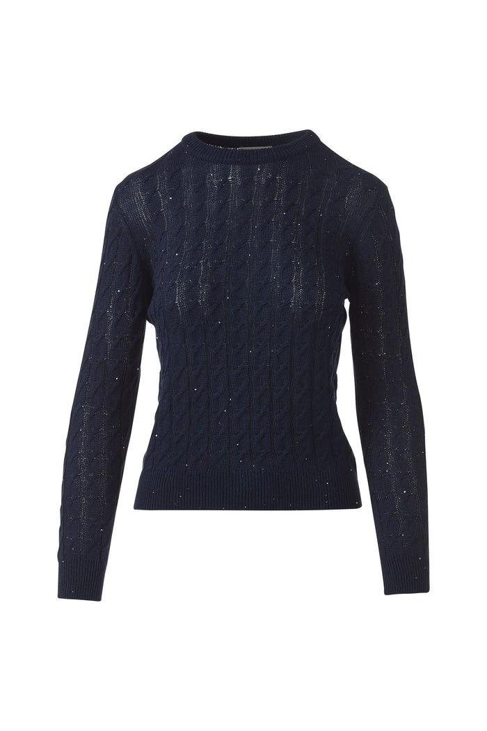 Kinross Featherweight Sequin Cable Crew Sweater available at Barbara Katz