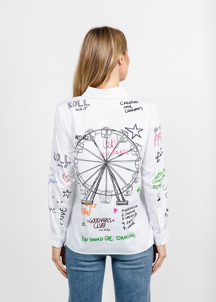 Vilagallo Ferris Wheel Love Graffiti Print Blouse - White available at Barbara Katz