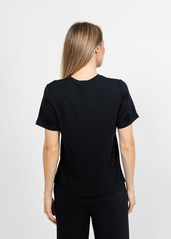Margittes Floral Sequin Tee in Black available at Barbara Katz