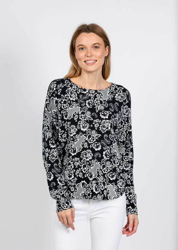 Elliott Lauren Floralis Printed Sweater in Black/White available at Barbara Katz