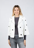 Joseph Ribkoff Foiled Faux Suede Swing Jacket With Grommets in Off White available at Barbara Katz