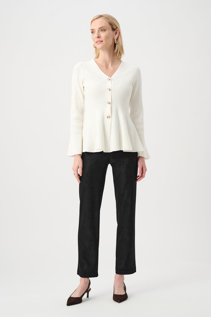 Joseph Ribkoff Foiled Silky Knit Straight Pull-On Pants in Black available at Barbara Katz