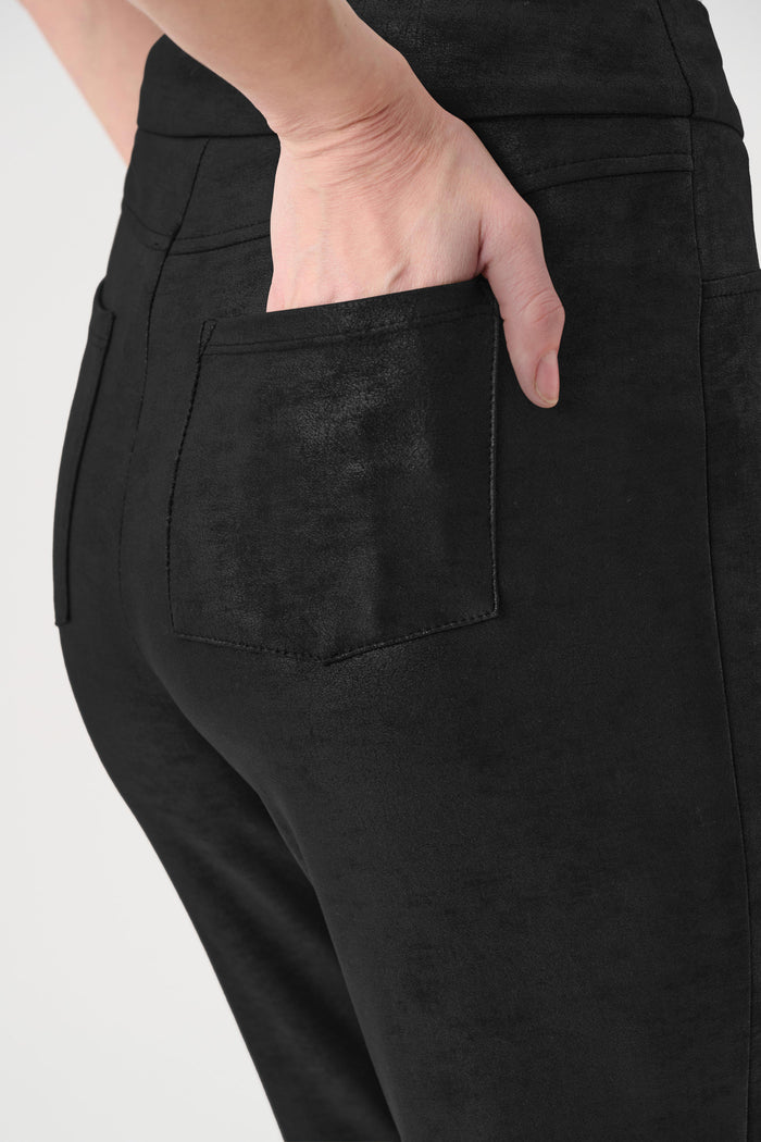 Joseph Ribkoff Foiled Silky Knit Straight Pull-On Pants in Black available at Barbara Katz