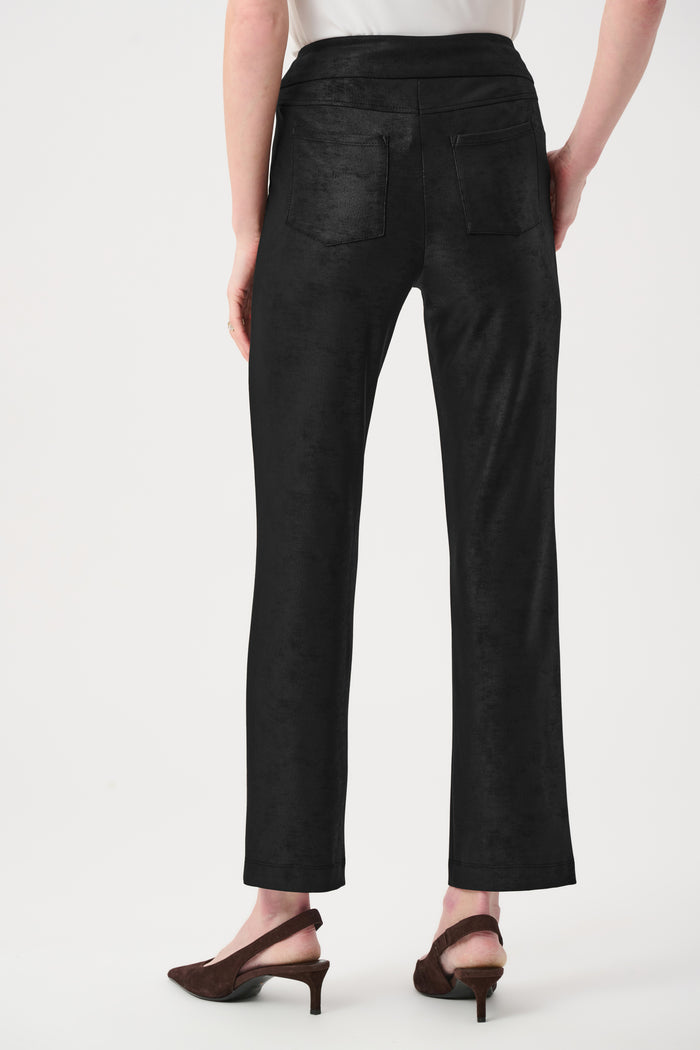 Joseph Ribkoff Foiled Silky Knit Straight Pull-On Pants in Black available at Barbara Katz