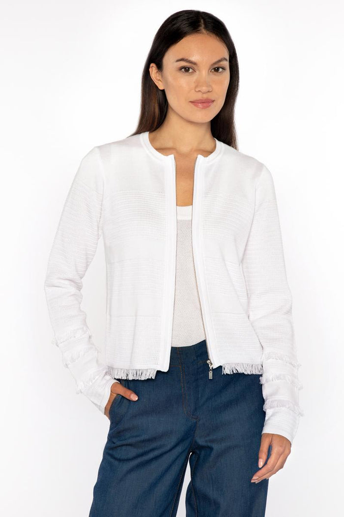 Kinross Fringe Zip Cardigan available at Barbara Katz