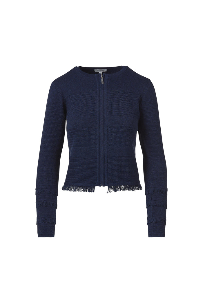 Kinross Fringe Zip Cardigan available at Barbara Katz
