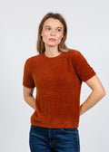 Elliott Lauren Fuzzy Short Sleeve Crew Sweater in Tobacco available at Barbara Katz