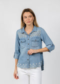 BK Golden Hour Butterfly Shirt in Washed Denim available at Barbara Katz