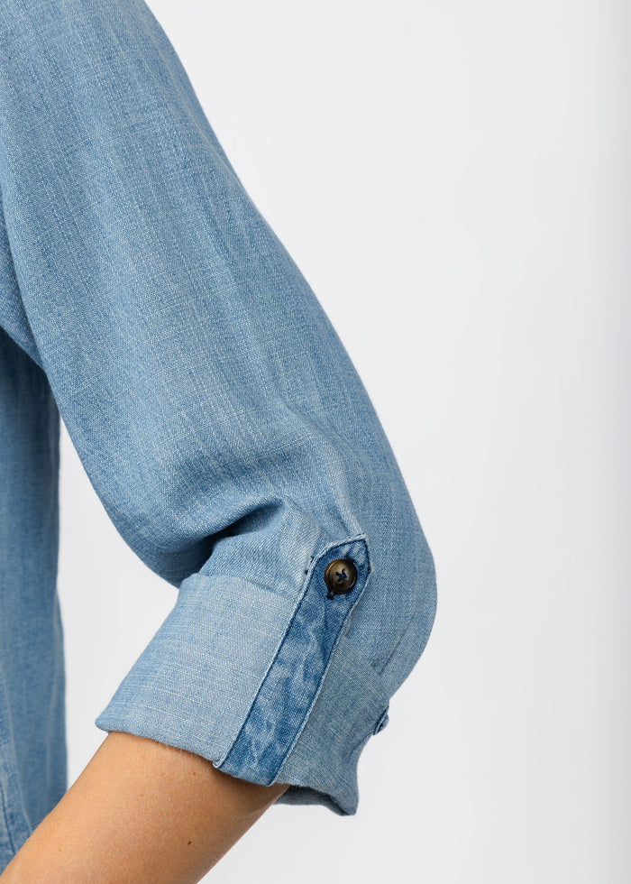 BK Golden Hour Butterfly Shirt in Washed Denim available at Barbara Katz