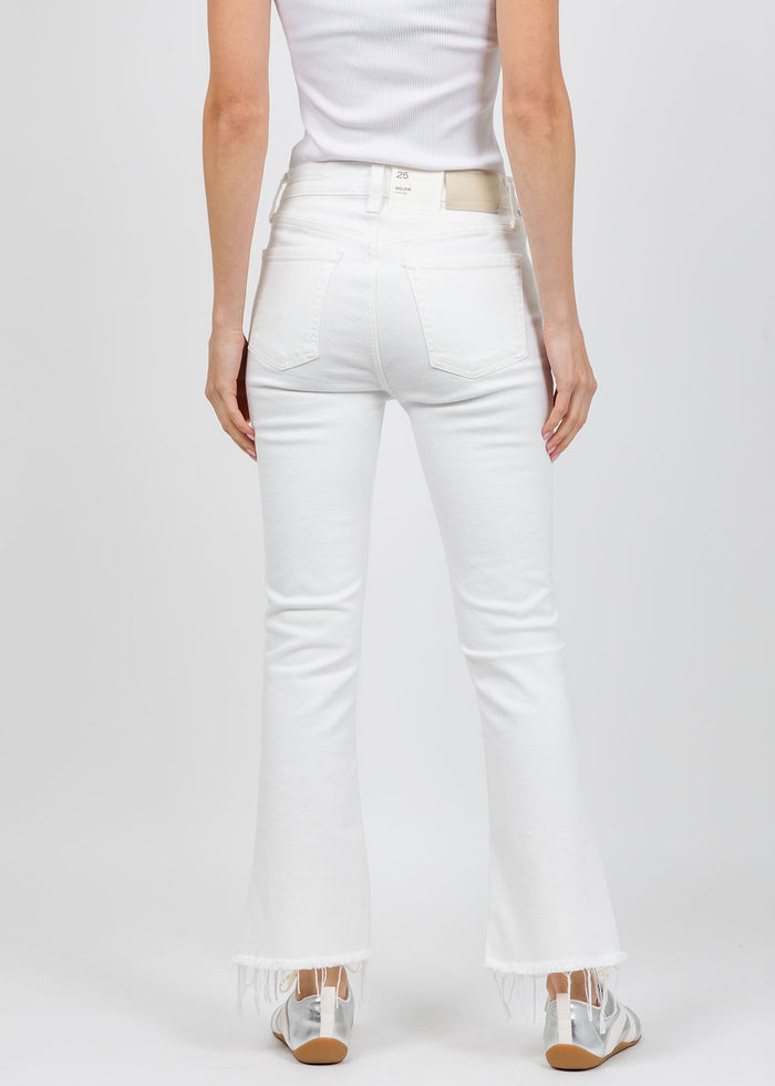 Citizens of Humanity Goldie Kick Flare Jeans 27" Raw Hem in Soft White available at Barbara Katz