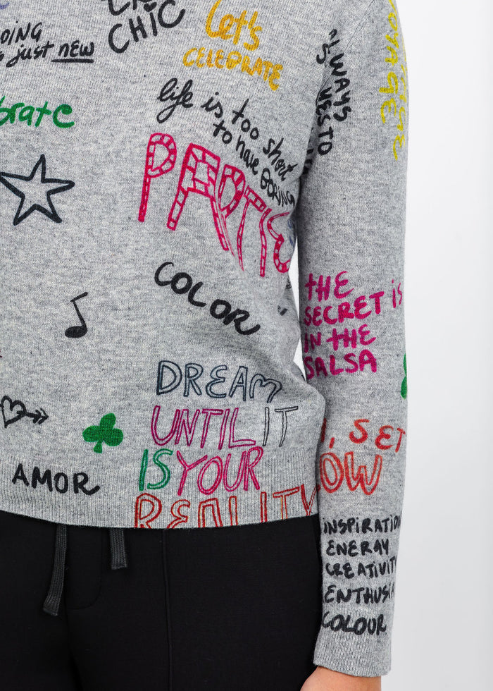 Vilagallo Graffiti Ferris Wheel Sweater - Grey available at Barbara Katz