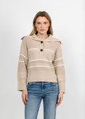 Brodie Half Cardi Striped Polo - Latte Marl/Wispr White available at Barbara Katz