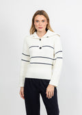 Brodie Half Cardi Striped Polo - Wispr White/Patriot Navy available at Barbara Katz