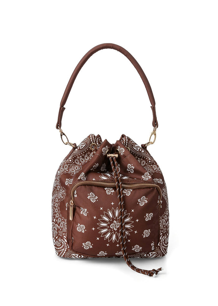 Haute Shore Harley Bandana Print Bucket Bag in Walnut available at Barbara Katz