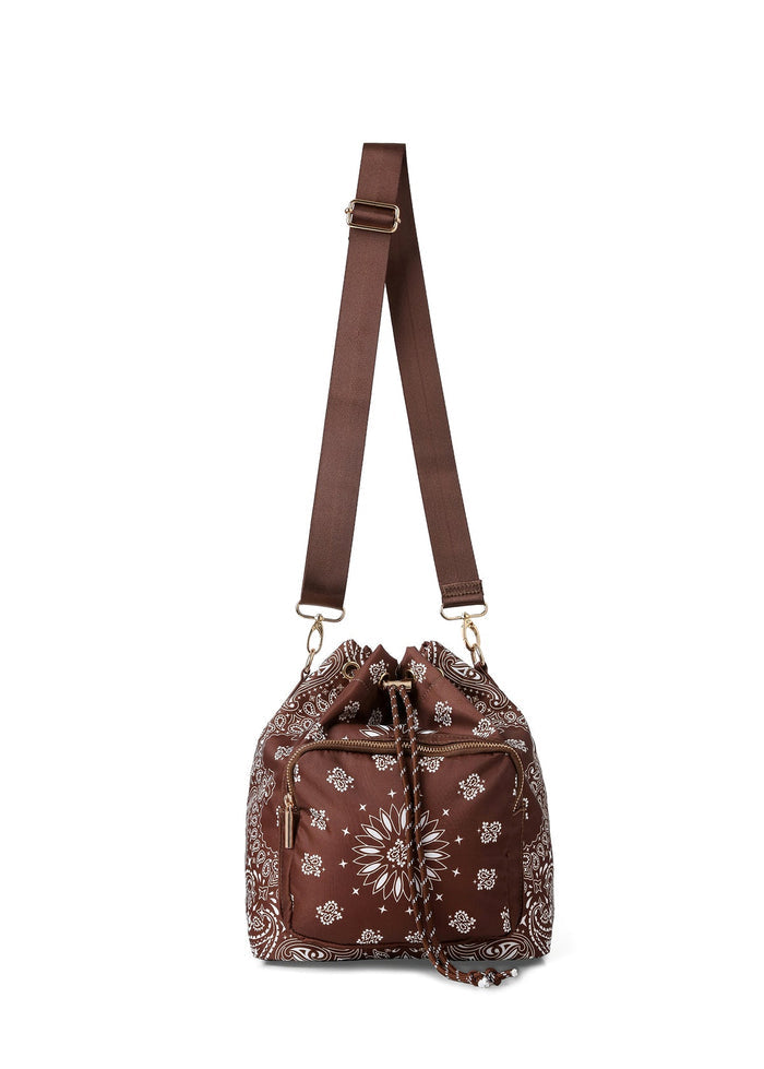 Haute Shore Harley Bandana Print Bucket Bag in Walnut available at Barbara Katz