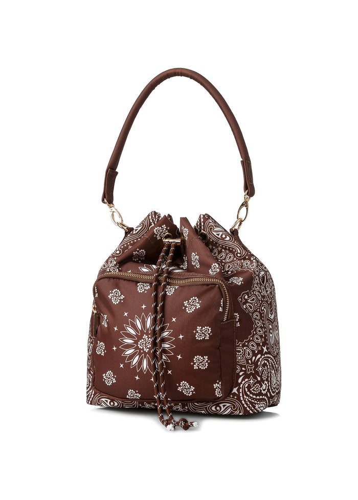 Haute Shore Harley Bandana Print Bucket Bag in Walnut available at Barbara Katz
