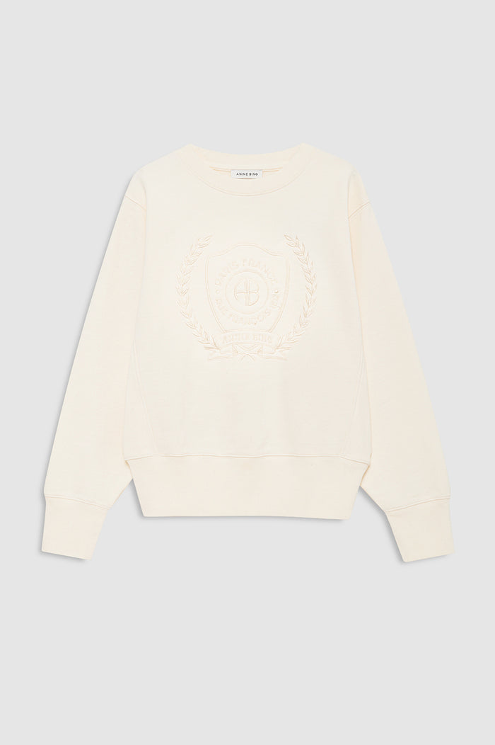 ANINE BING Harry Shrunken Signet Sweatshirt - Ecru - front view