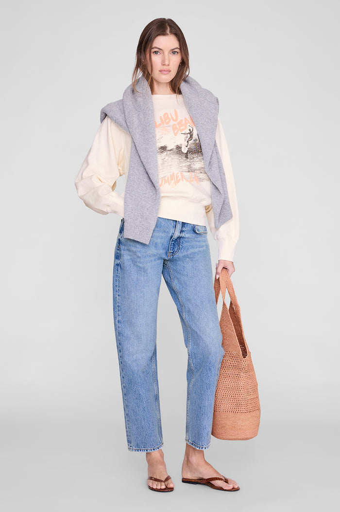 ANINE BING Harry Shrunken Sweatshirt Surfer - Washed Buttercream - on model front