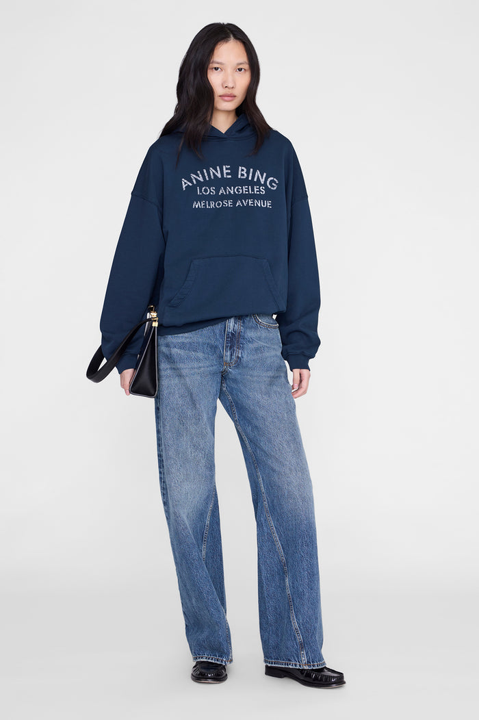 ANINE BING Harvey Sweatshirt Melrose Stencil - Navy - on model front