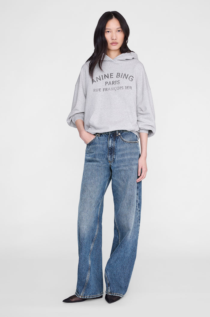 ANINE BING Harvey Sweatshirt Paris Stencil - Heather Grey - on model front