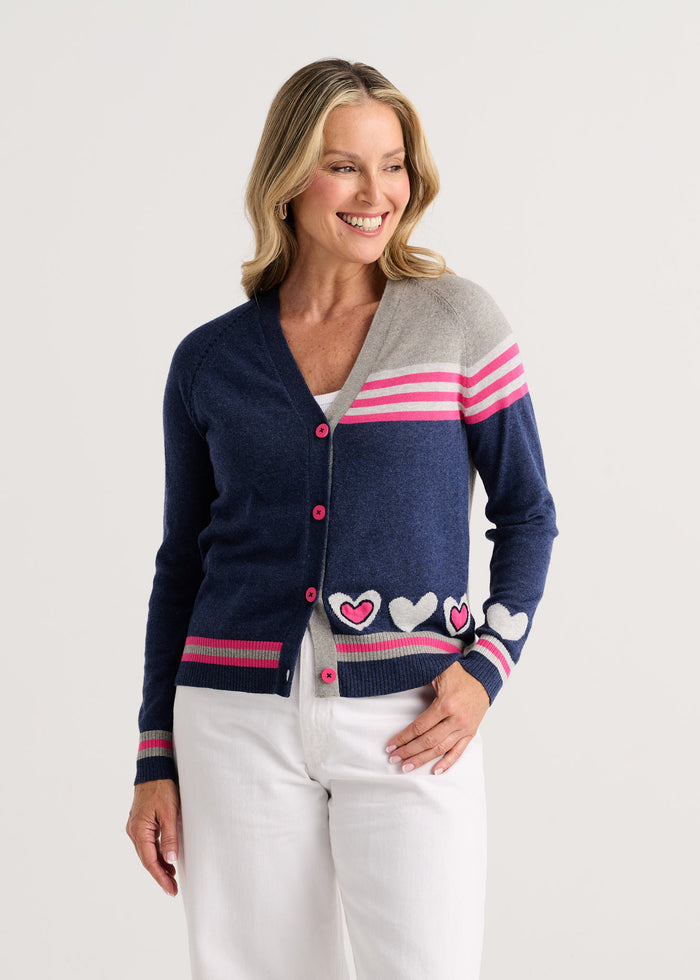 Zaket & Plover Hearts Cardigan in Denim available at Barbara Katz