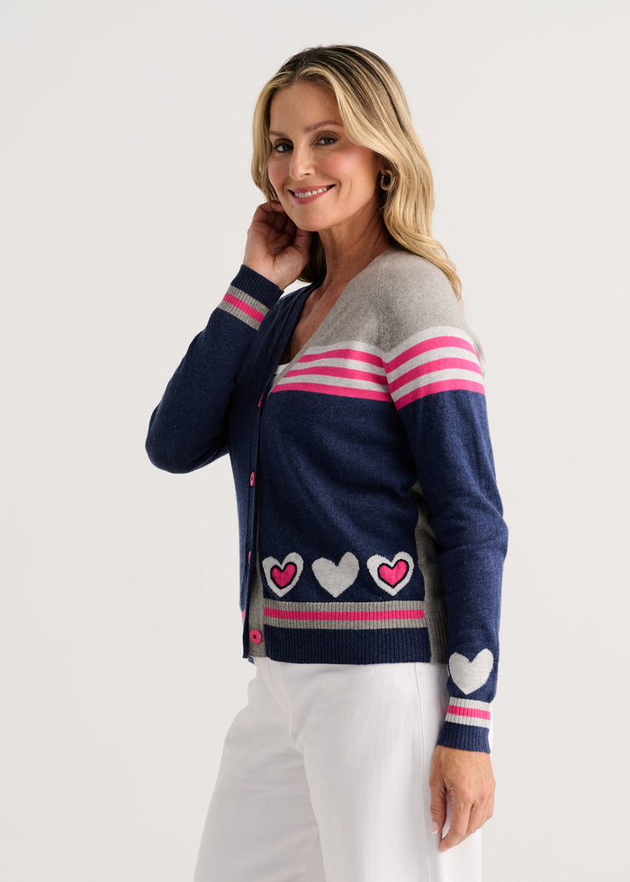 Zaket & Plover Hearts Cardigan in Denim available at Barbara Katz