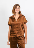 Melissa Nepton Hera Satin Half Zip Top - Chestnut available at Barbara Katz
