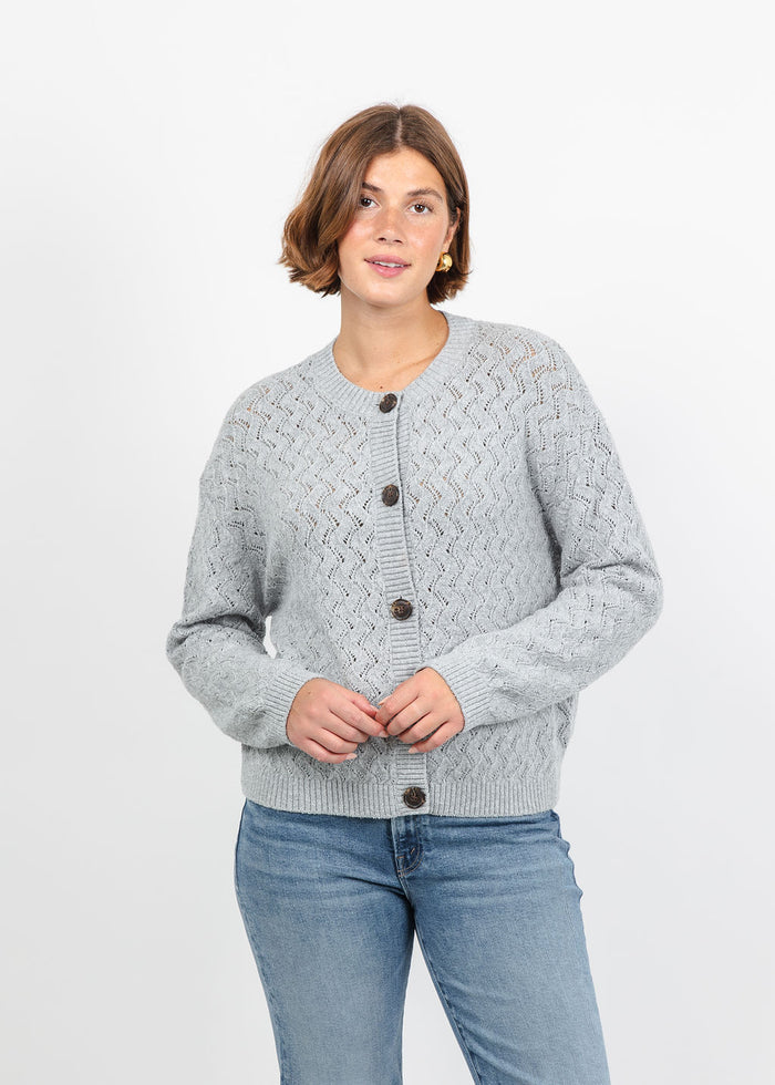 Varley Hossler Knit Cardigan in Grey Melange available at Barbara Katz
