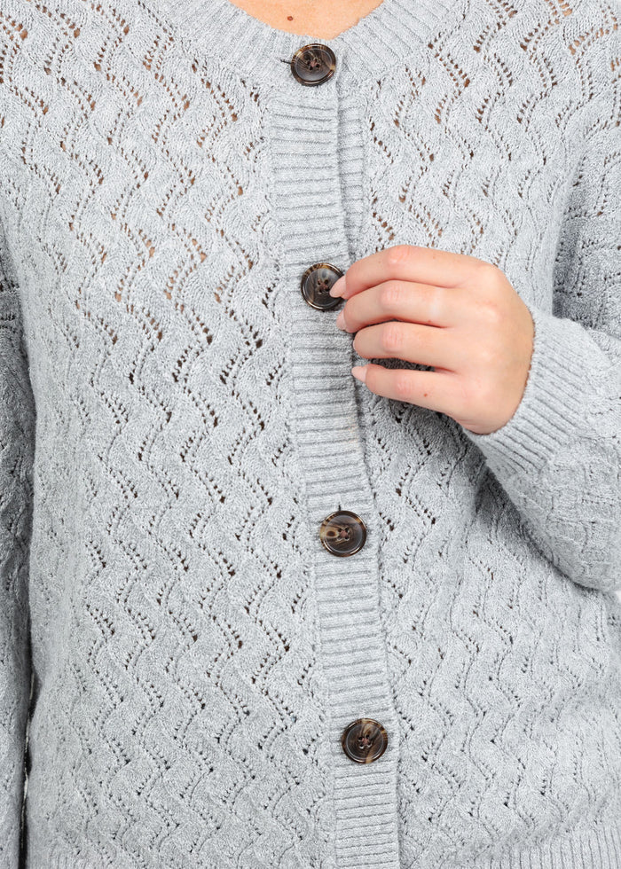 Varley Hossler Knit Cardigan in Grey Melange available at Barbara Katz