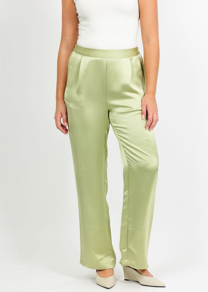 Hinson Wu Hostess Liquid Satin Pant in Pistachio available at Barbara Katz