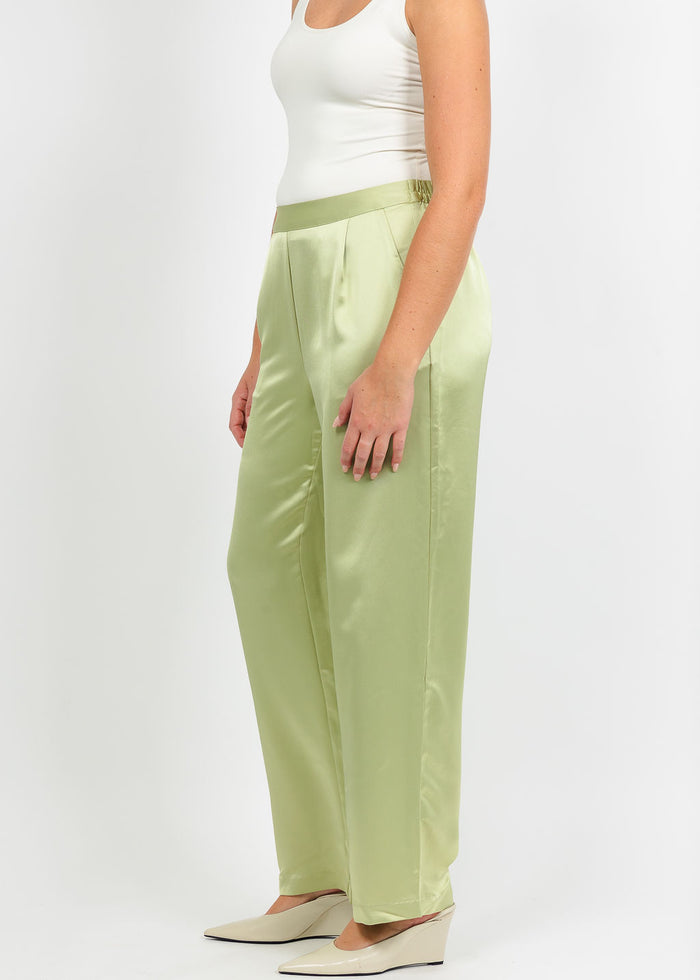 Hinson Wu Hostess Liquid Satin Pant in Pistachio available at Barbara Katz