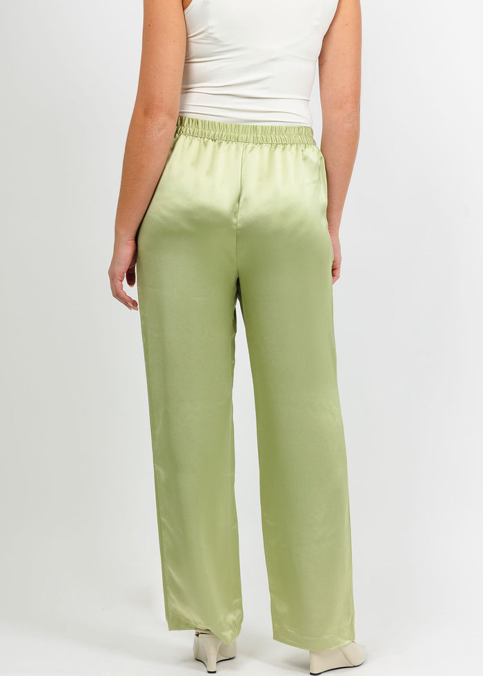 Hinson Wu Hostess Liquid Satin Pant in Pistachio available at Barbara Katz