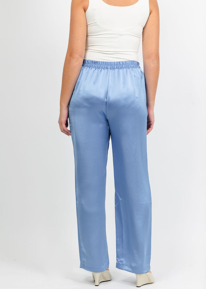 Hinson Wu Hostess Liquid Satin Pant in Sky Blue available at Barbara Katz