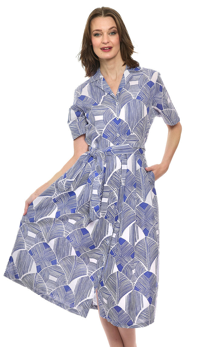 Dizzy-Lizzie Hudson Tiered Dress - Navy White Geo available at Barbara Katz