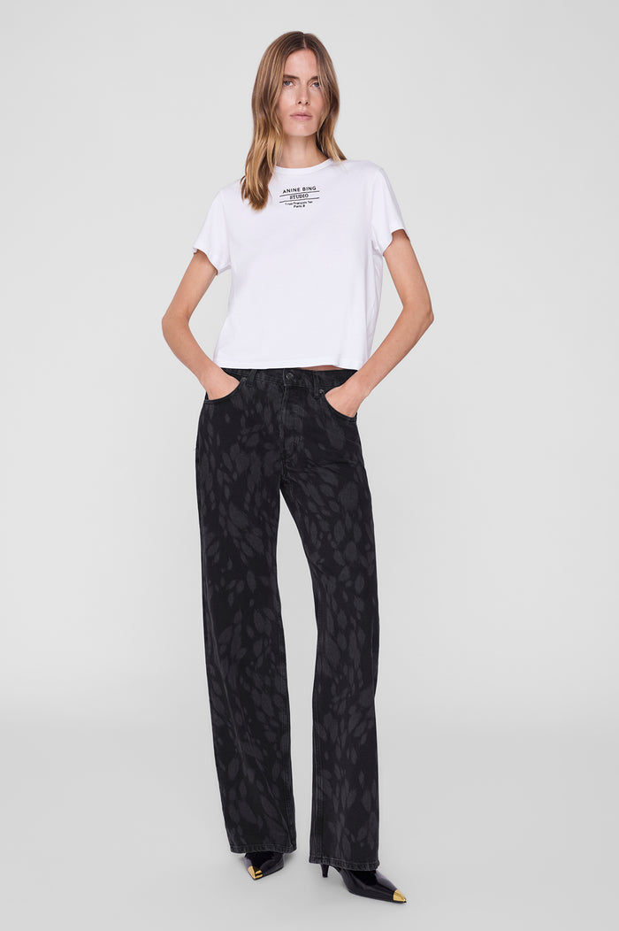 ANINE BING Hugh Jean 34" - Abstract Washed Black - on model front