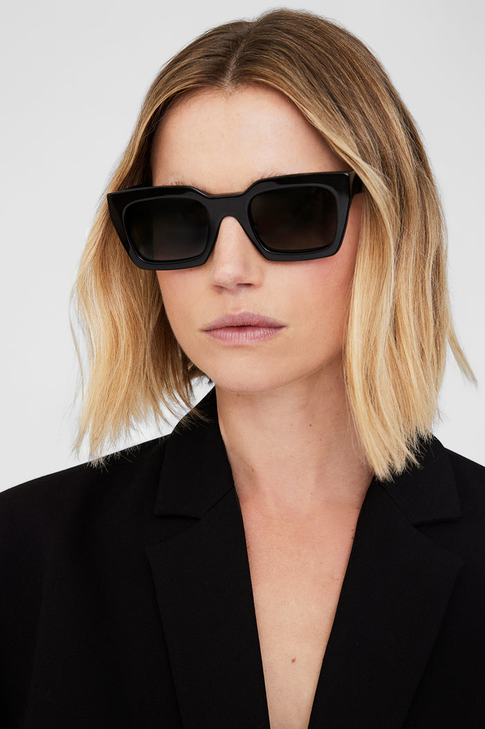 ANINE BING Indio Sunglasses - Black - On Model Front