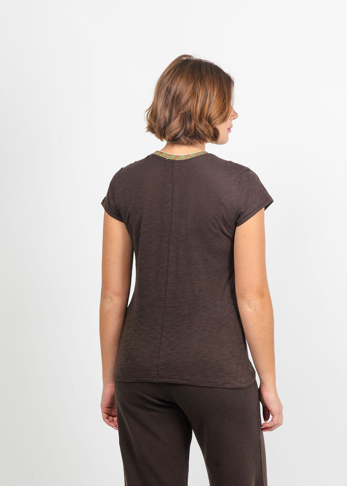 Goldie Iridescent Shimmer Metallic Ringer Tee in Coffee Multi available at Barbara Katz